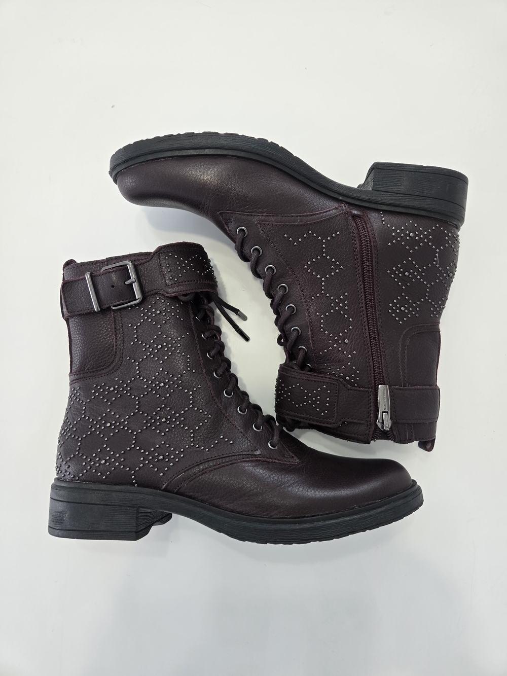 Vince Camuto Burgundy Studded Lace-Up Ankle Boots